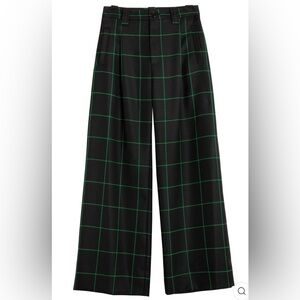 NO.6 KENT PANT Black and Green Plaid Wide Leg in SMALL